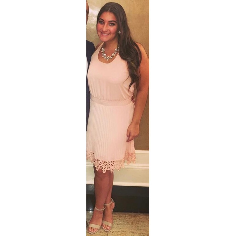 Express Pink Dress with Eyelet Trim On Skirt